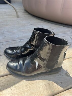 Dr Martens Zillow Patent Leather Chelsea Boots well loved with paint stain
